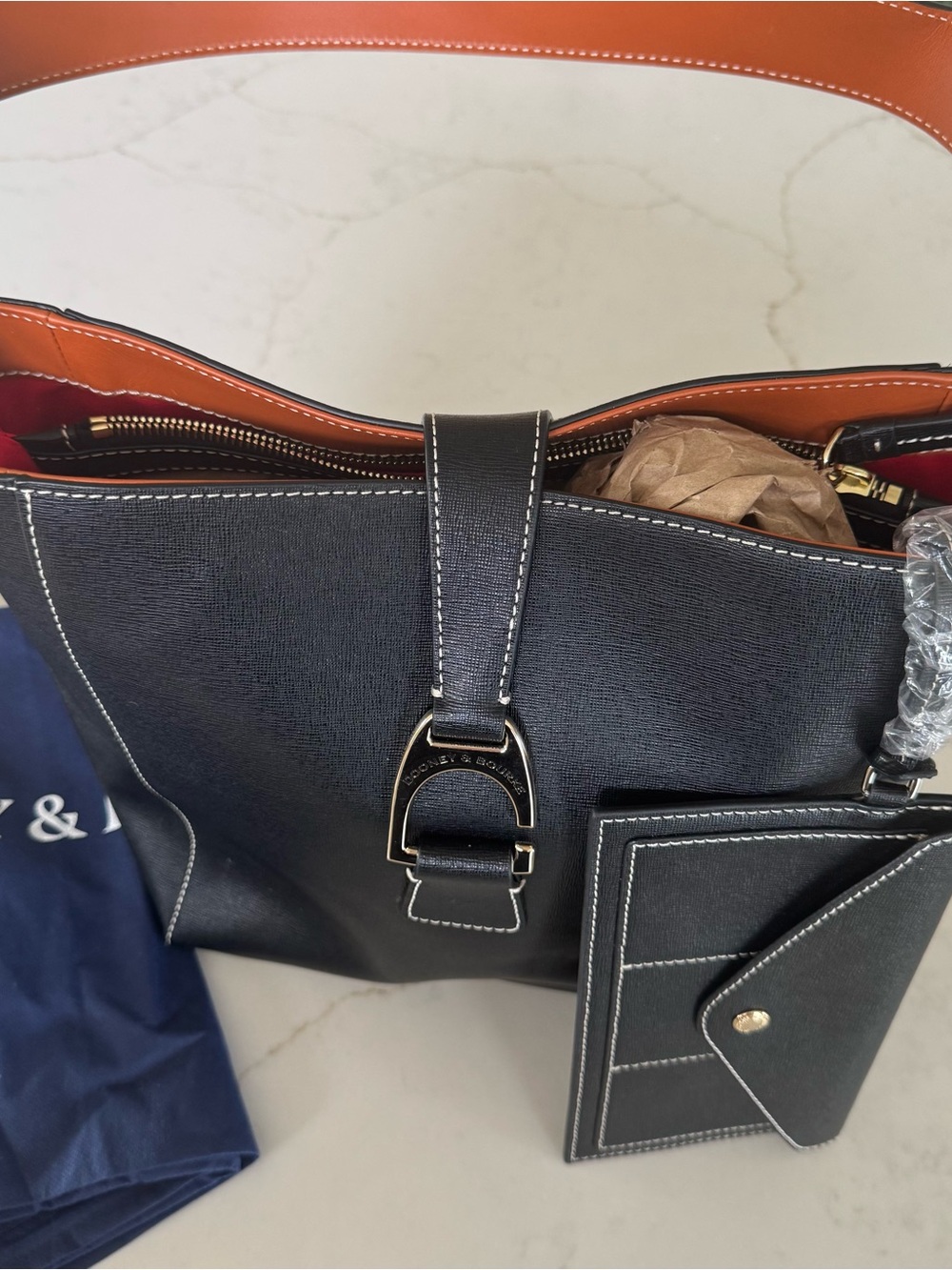 Dooney & Bourke Black Shoulder Bag with Tan Handle and Matching Black Wallet